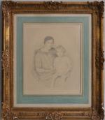 Jean CORABOEUF (1870-1947)
Portrait d'une mère et sa fille, 1928. 
Dessin...