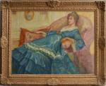 Raphaël-Léon LE GUILLOUX (1871-1938)
La robe bleue
Huile sur toile cachet de...