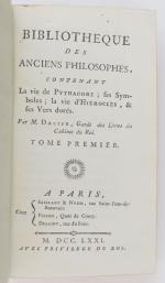 DACIER (André). Bibliothèque des anciens philosophes. Paris, Saillant et Nyon,...
