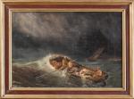 Attribué à Eugène ISABEY (1804-1886). "Pêcheurs dans la tempête", huile...