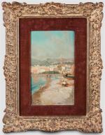 Giovanni BATTISTA (1858-1925). Corniche au bord de la méditerranée. Huile...