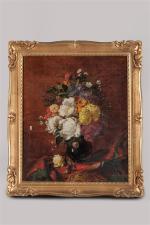 Théodore LEVIGNE (1848-1912). " Fleurs dans un vase ". Huile...