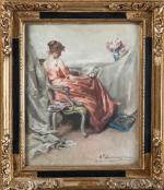 Alexandre François BONNARDEL (1867-1942).Femme au miroir. Huile sur carton. Signé...