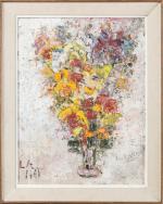 LA NAT (XXème siècle). Bouquet. Huile sur toile. Signé en...