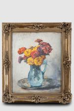Alexandre François BONNARDEL (1867-1942). "Zinnias dans un vase", huile sur...