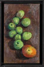 Rémo REA (1953-2015).  Les pommes vertes . Huile sur...