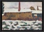 Rémo REA (1953-2015). L'usine sous la neige. Huile sur toile....