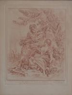 d'après François BOUCHER (1703-1770)
Scène galante,
Le repos champêtre
Deux estampes gravées par...