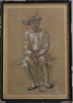 ECOLE FRANCAISE du XIXème
Portrait d'homme assis, 1877. 
Dessin rehaussé signé...