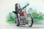 David MANN (1948). Easyrider, moto rouge. Gouache sur papier signée....