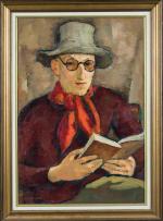 Clément SERVEAU (1886-1976). " Autoportrait au livre ". Huile sur...