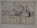 René PINARD (1883-1938)
Remorqueurs dans le port, 1929. 
Gravure signée, datée,...