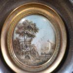 Miniature ovale d'époque début XIX's à décor d'un voilier devant...
