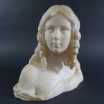 CIPRIANI Cipriano (XIX-XX's) : Buste de jeune fille en albâtre,...