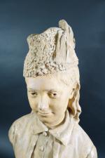 GAUTHERIN Jean (1840-1890) : Buste sur piédouche de jeune femme...