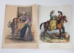 COSTUMES PYRENEENS : 4 gravures en couleurs vers 1850 27x19