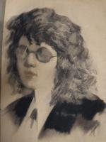 Portrait de femme aux lunettes noires - dessin - 40...