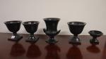5 vases miniatures en céramique glaçurée noire - production anglaise...