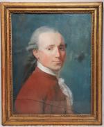 Ecole française XVIIIème - "Portrait d'homme à la veste rouge"...