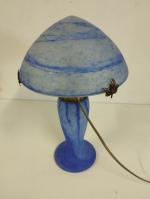 Une lampe champignon en verre chamarré bleu dans le goût...