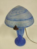 Une lampe champignon en verre chamarré bleu dans le goût...