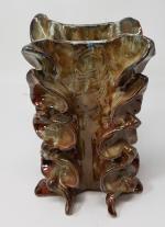 Années 1950 - Vase en céramique polychrome de forme ouverte...