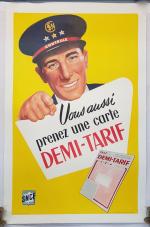 Une affiche SNCF Demi-tarif 1958  - 99 x 62...