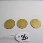 3 pièces Or de 20 francs Année 1856A et 1858A