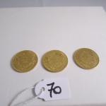 3 pièces Or de 20 francs Année  1855A 1857A...