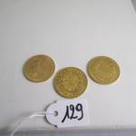 3 pièces Or  20 francs Année 1858A 1859A 1911A