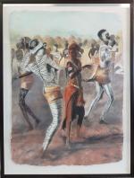 FOURQUEZ - XXème - Danse tribale - Huile sur papier...