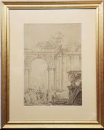 École néoclassique fin XVIIIème - "Ruines animées" - dessin à...