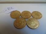 5 pièces de 20 frs Suisse années 1935
