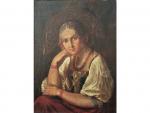 Ecole russe XIXème - "Portrait de jeune femme à la...
