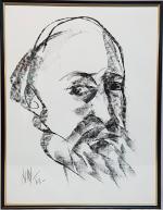 François HAY (XXème) - " Cézanne "- fusain signé en...
