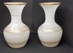 Une paire de vases en opaline blanche à décor de...