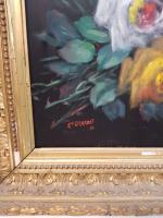 Ecole française XXème -"Bouquet de roses" - peinture sur soie...