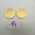 2 pièces de 20 frs au coq années 1905/1911