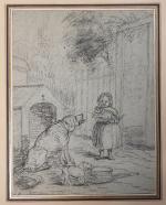 Ecole flamande du XVIIIème - "Jeune fille et ses chiens"...