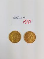 Deux pièces or, Napoléon III 20 Francs (1864) et Louis-Napoléon...