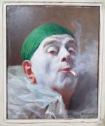 Armand HENRION (1875-1958) -"Pierrot fumeur"- H/P signée en bas à...
