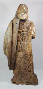 "Vierge à l'enfant" - statue en bois sculpté avec traces...