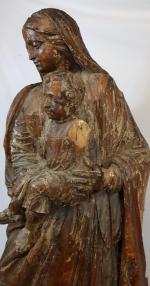 " Vierge à l'enfant "  en bois sculpté -...