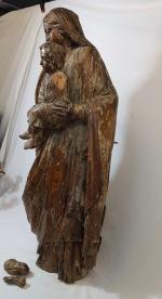 " Vierge à l'enfant "  en bois sculpté -...