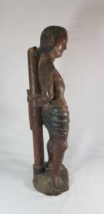 Saint-Sébastien - statue en bois sculpté polychrome -  XVIIème...