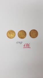 Trois pièces or de 20 Francs : Napoléon III 1863...