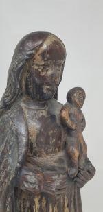 Vierge à l'enfant terrassant le serpent - statuette en chêne...