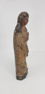 Vierge au croissant - statuette en bois sculpté polychrome et...