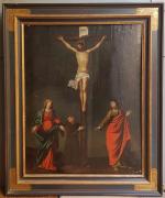 École française du XVIIème - "Christ en croix entouré de...