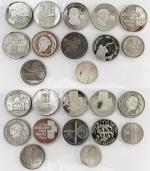 Israël, une collection de 12 monnaies argent  commémoratives ,...